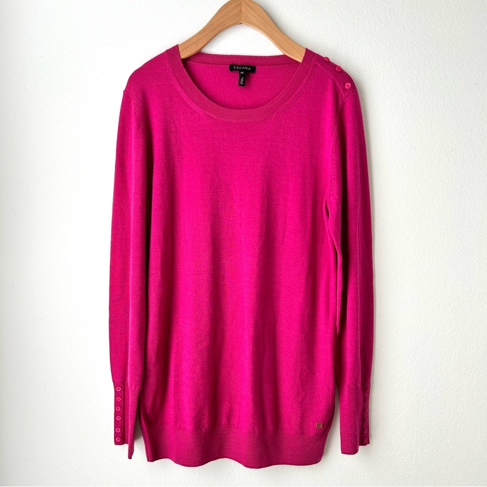 ESCADA Hot Pink Wool Silk Long Sleeve Sweater Top Medium